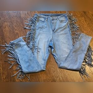 Fashion to Figure Light Wash Skinny Jeans with Fringe